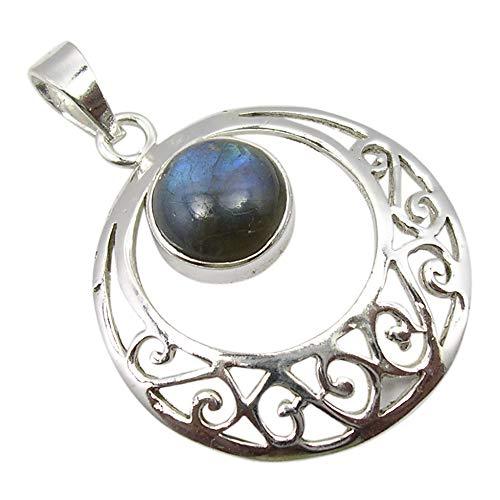 [Australia] - SilverStarJewel 925 Sterling Silver Blue Labradorite Celtic Necklace Pendant 1.5" 