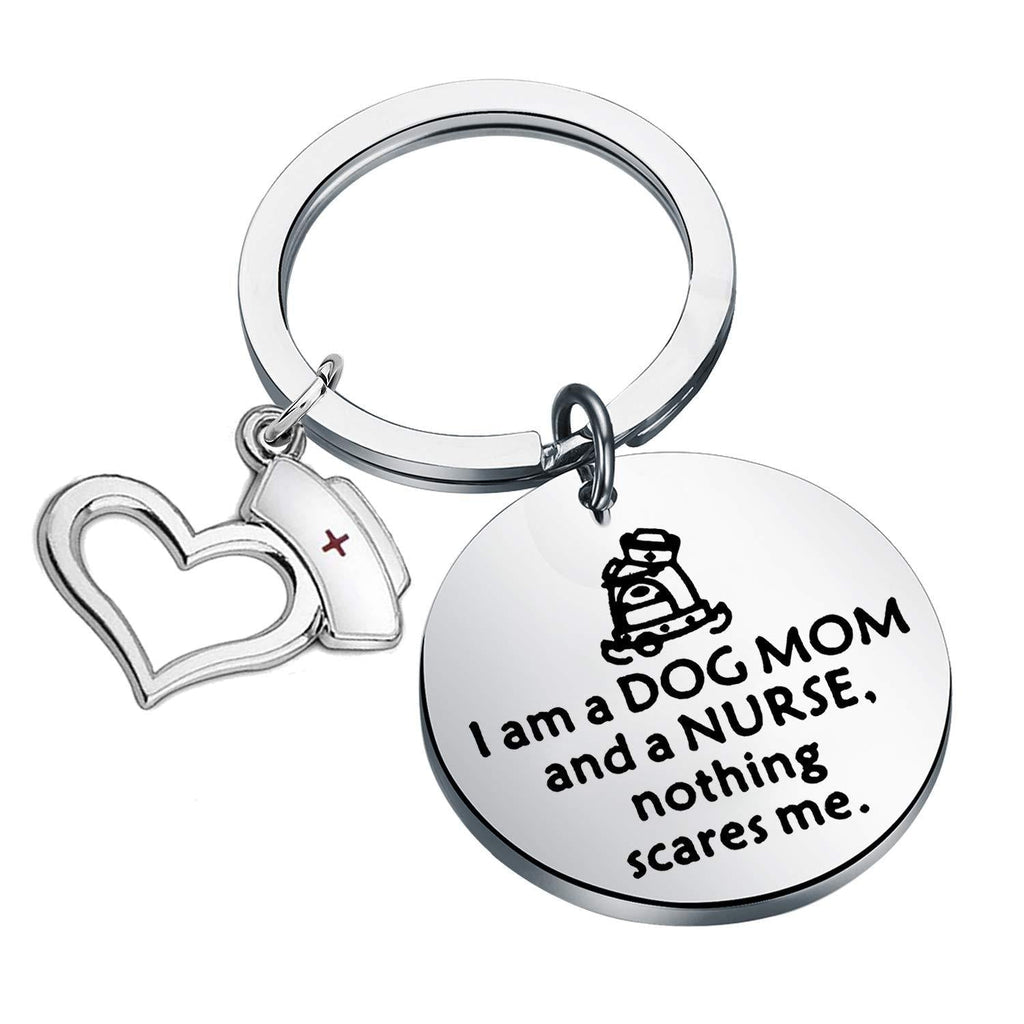 [Australia] - AKTAP Funny Nurse Gift Dog Mom Gifts I Am A Dog Mom and A Nurse Nothing Scare Me Keychain for Nurse Graduation Dog Lover Dog Mom Keychain 