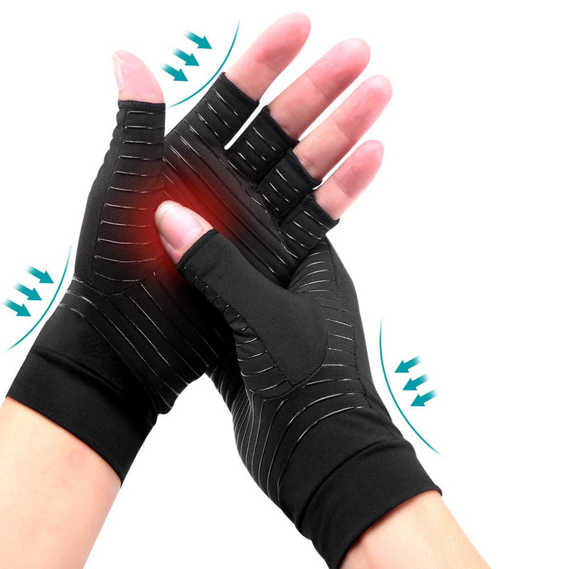 [Australia] - Ricbestlab Copper Compression Arthritis Gloves, Best Copper Infused Glove for Women and Men, Fingerless Compression Gloves, Pain Relief and Healing for Arthritis, Carpal Tunnel, 1 Pair, Black (Medium) Medium (1 Pair) 