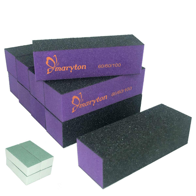 [Australia] - Maryton Nail Buffer Sanding Block Polisher Buffing File 60/100 Grit for Acrylic Nail Art Kit Manicure Tools 10 PCS (Black Purple) Black Purple 60/100 Grit 