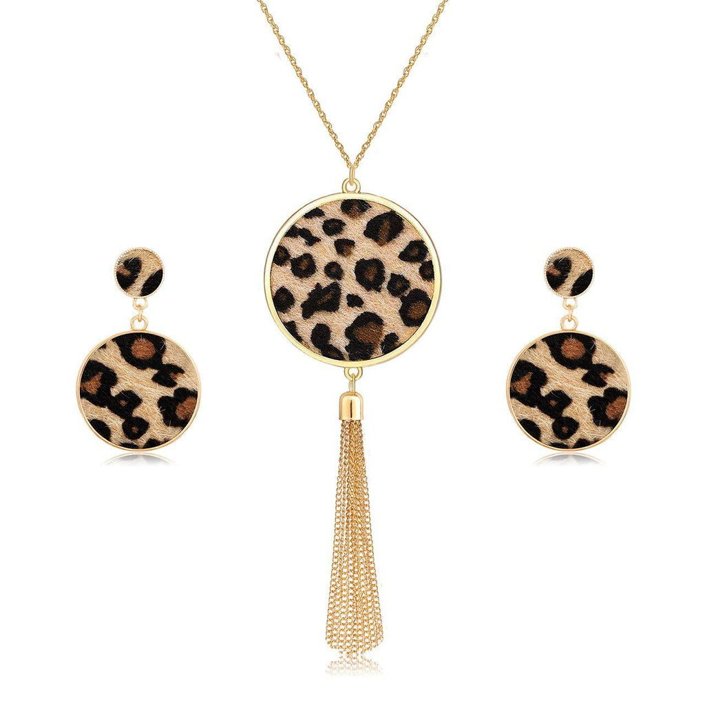 [Australia] - XOCARTIGE Long Necklaces for Women Animal Print Leopard Necklace Dangle Earrings Set Chain Fringe Tassel Pendant Necklaces Statement Jewelry Set Style A 