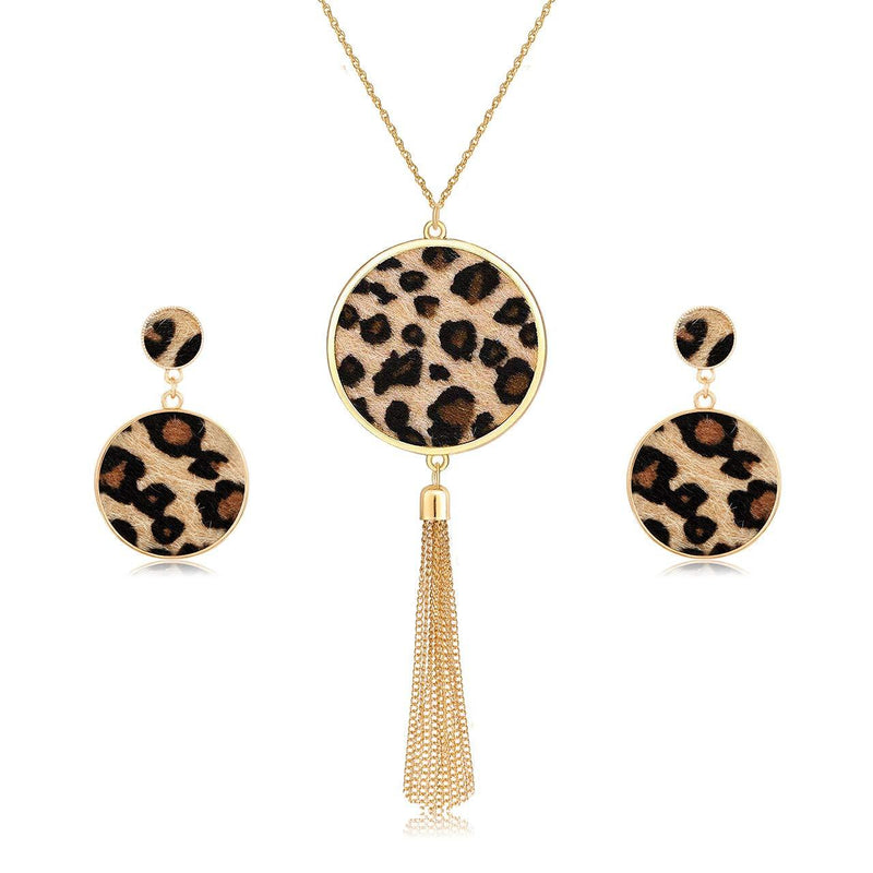 [Australia] - XOCARTIGE Long Necklaces for Women Animal Print Leopard Necklace Dangle Earrings Set Chain Fringe Tassel Pendant Necklaces Statement Jewelry Set Style A 