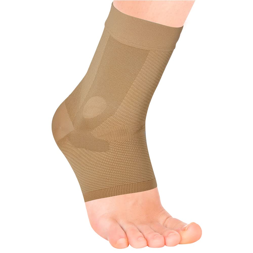 [Australia] - Compression Ankle Brace, by OrthoSleeve AF7 for inversion sprains, weak ankles, instability and Achilles tendonitis (Small, Tan, Right Foot) Small Tan Right Foot 