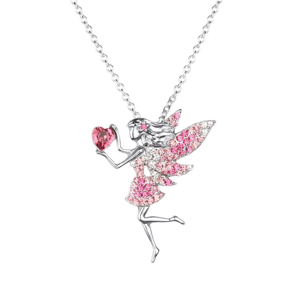 [Australia] - Fairy Necklace for Teen Girls,Birthstone Pendant Gift for Girls White Gold Plated Austrian Crystal Jewelry Gift Pink 