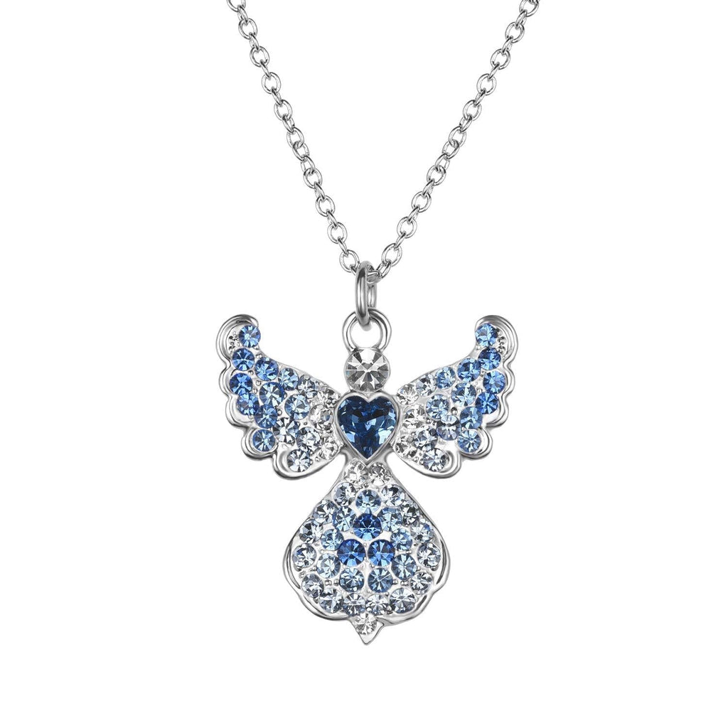 [Australia] - Angel Necklace Charm for Women Teen Girls,Cute Angel Wing Necklace White Gold Plated with Crystal Blue 
