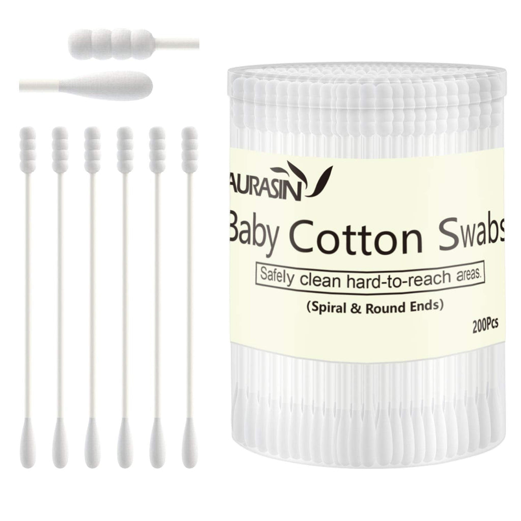 [Australia] - Baby Cotton Swabs, Paper Sticks Cotton Buds for Baby Ear Nose Clean-200Pcs(Spiral & Round) Baby200 Pcs-Spiral&Round 