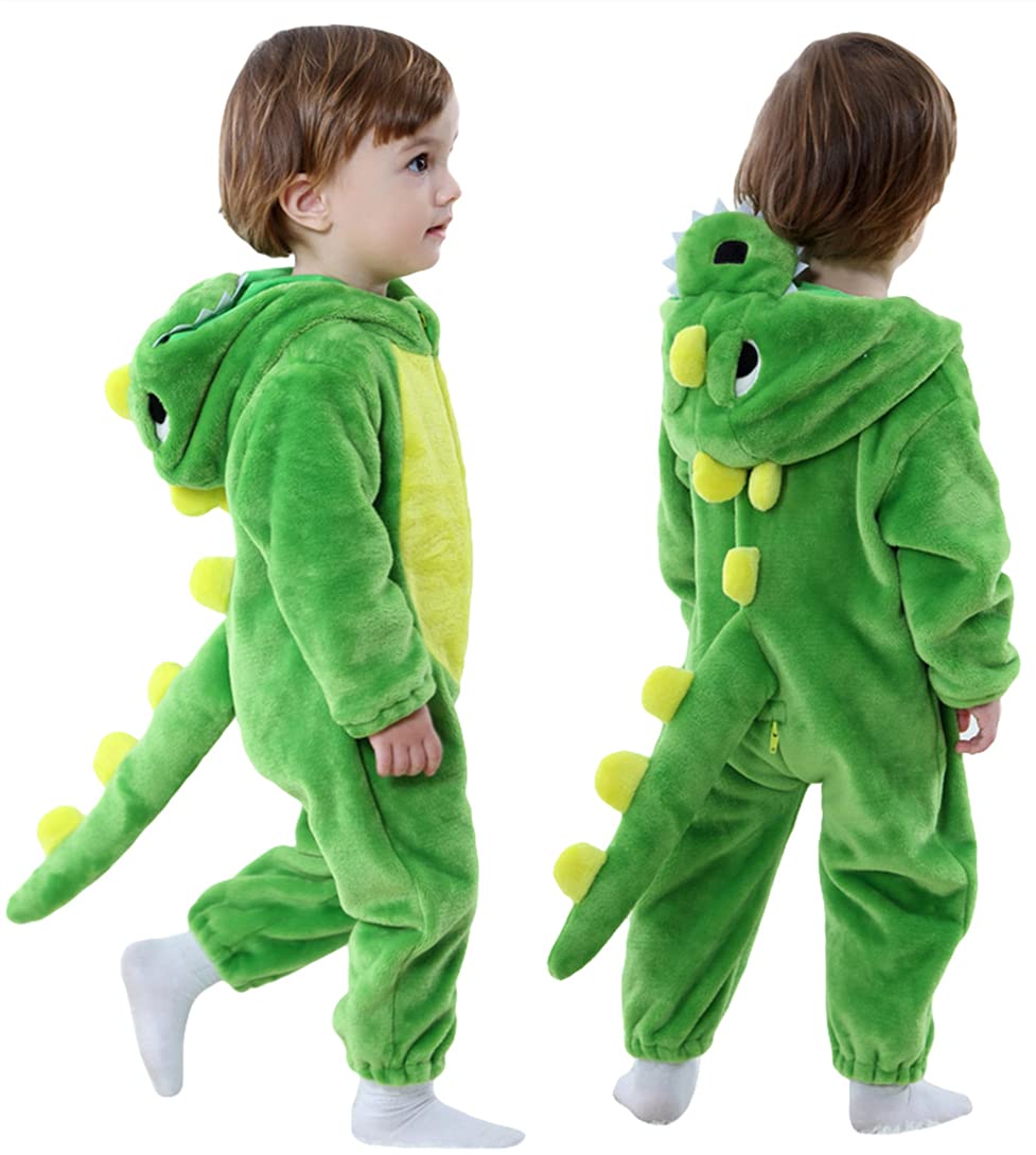 [Australia] - Toddler Infant Dinosaur Costume Flannel Hooded Onesies Soft Animal Romper Outfits Gift 5-11month Green 