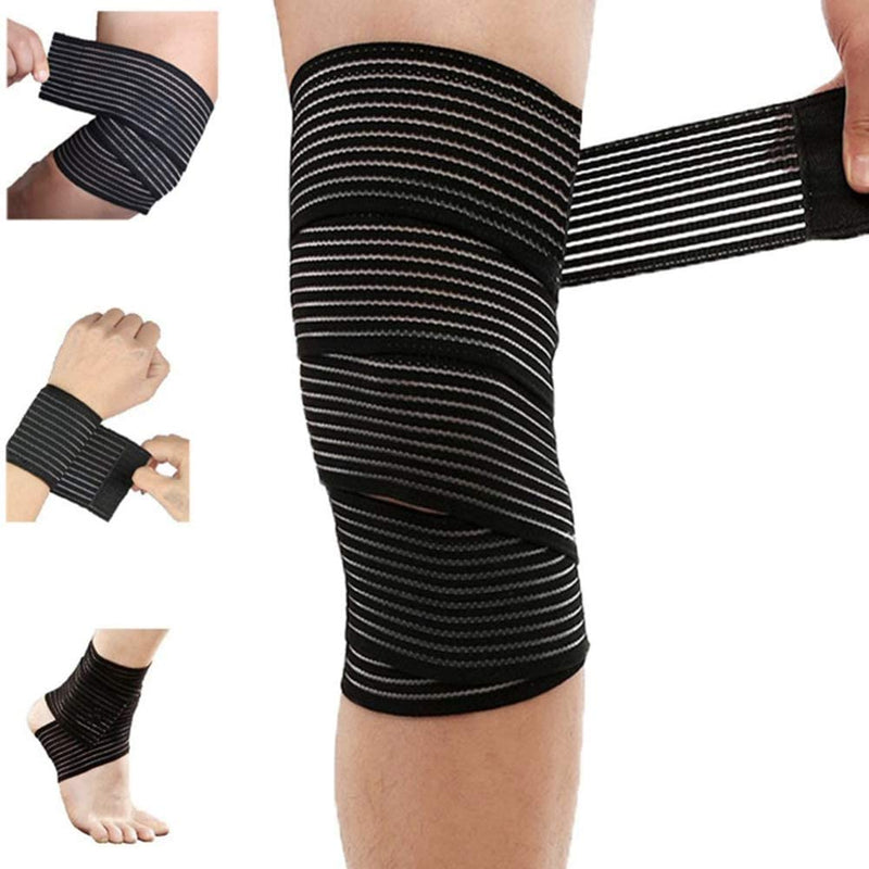 [Australia] - Extra Long Elastic Knee Wrap Compression Bandage Brace Support for Legs, Plantar Fasciitis, Stabilising Ligaments, Joint Pain, Squat, Basketball, Running, Tennis, Soccer, Football (Black-1Pcs) Black-1Pcs 