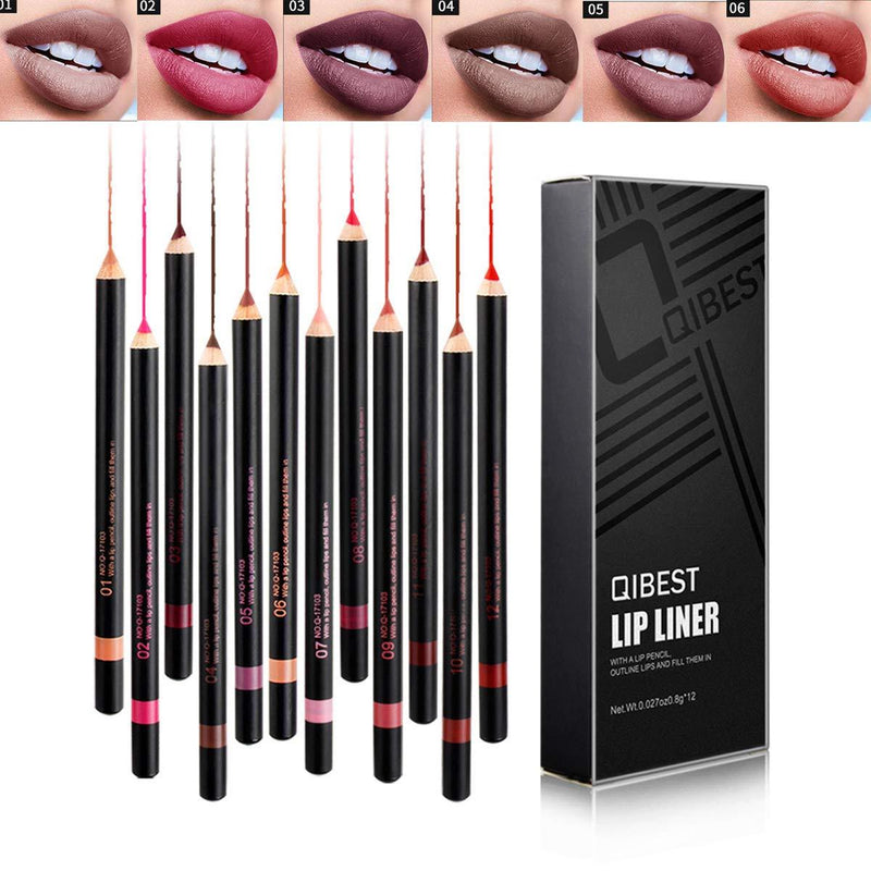 [Australia] - 12Pcs Lot Set 12 Colors Lip Liner Pencil Waterproof Non-marking Matt Velvet Lipstick Pen 