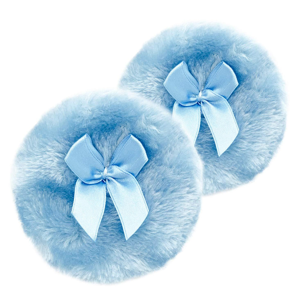 [Australia] - Large Fluffy Powder Puff, Body Cosmetic Powder Puff, Soft Face Body Powder Puff for Baby& Kid& Adult (4 Inch with Ribbon Handle, Blue) 4 Inch with Ribbon Handle 