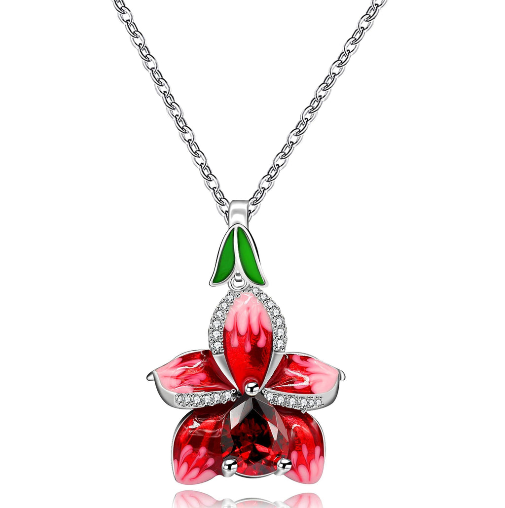 [Australia] - Uloveido Unique Beautiful Big Red Rose Flower Enamel Pendant Teardrop Cubic Zirconia Stone Necklace for Women Y563 