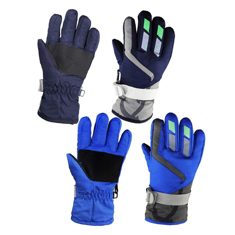 [Australia] - Momoon Kids Winter Gloves Toddler Snow Gloves 2 Pairs Adjustable Warm Gloves for boys and girls Navy/Blue One Size(2-5y) 