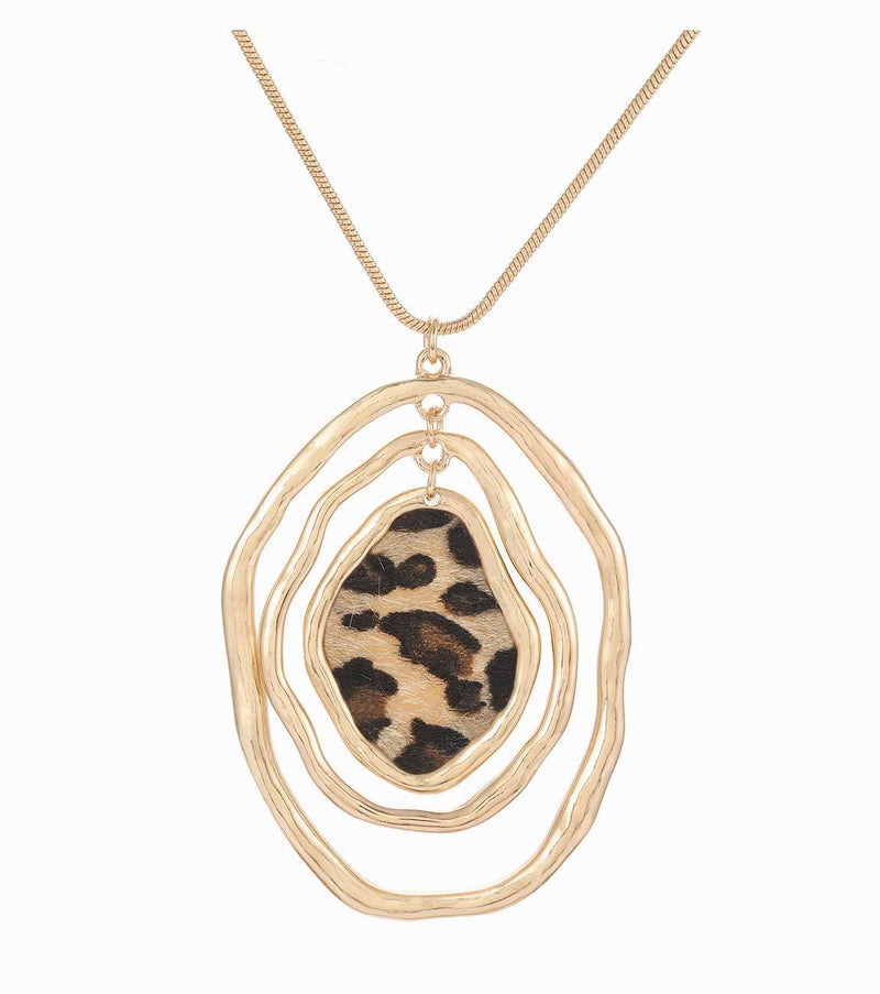 [Australia] - ZITULRY Leopard Print Jewelry Long Pendant Necklace for Women Girls Cheetah Print Leather Larait Necklace Irregular Circle 