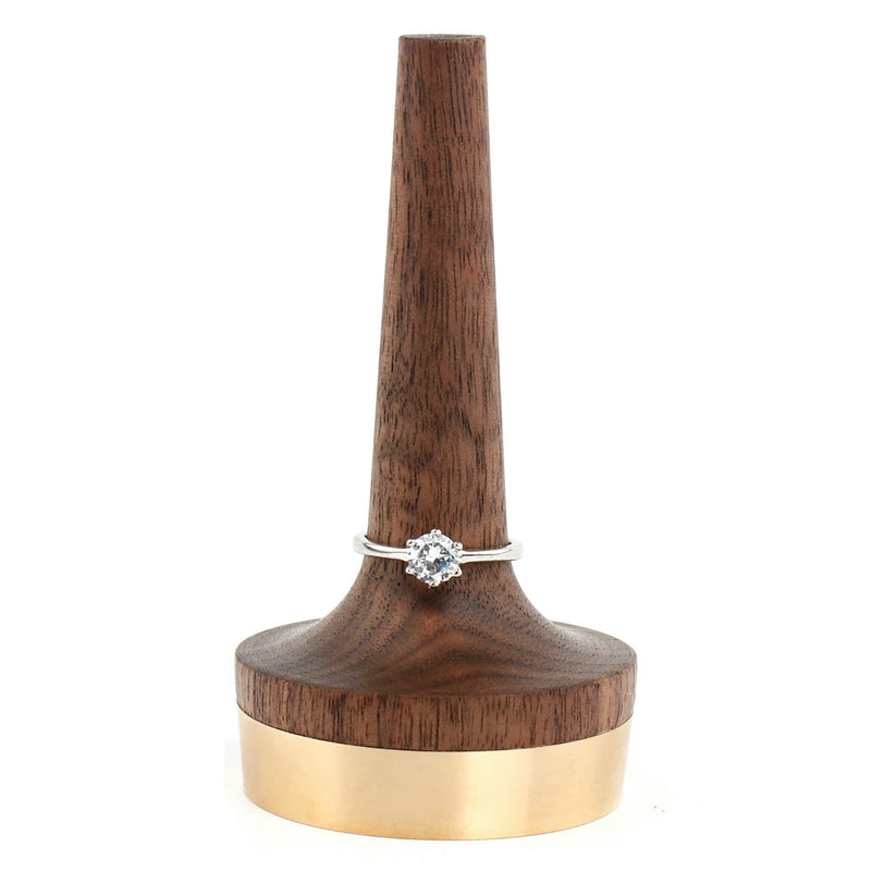 [Australia] - Wooden Ring Holder For Jewelry | 1 Piece | Black Walnut Wood & Brass Stand | Perfect Gift For Men & Women, Engagement, Wedding & Anniversary | Him & Her Rings Modern Display | Fits Any Band Size 00 Up 