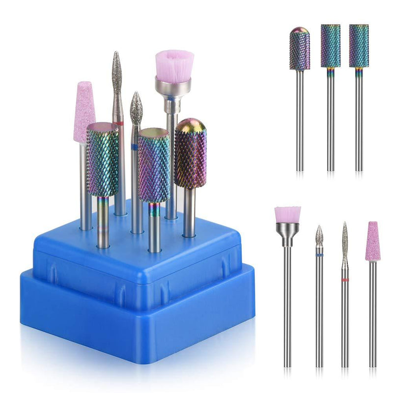 [Australia] - Bulex 7pcs Nail Drill Bits for Acrylic Nails, Professional Tungsten Carbide 3/32 Little Nail Drill Bit Set for Gel Nails Cuticles 