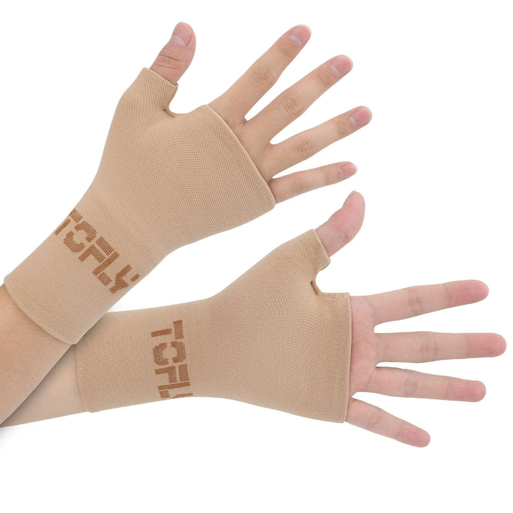 [Australia] - TOFLY® Wrist & Thumb Support Sleeve, 1 Pair Compression Arthritis Gloves for Unisex, Ideal for Carpal Tunnel, Wrist Pain & Fatigue, Sprains, RSI, Tendonitis, Hand Instability, Sports, Typing, Beige M Medium (1 Pair) 