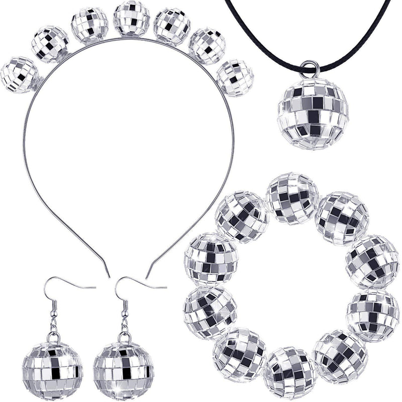[Australia] - Hicarer 70s Disco Costume Disco Ball Earrings Disco Ball Necklace Disco Ball Bracelet Disco Ball Headband for Women 