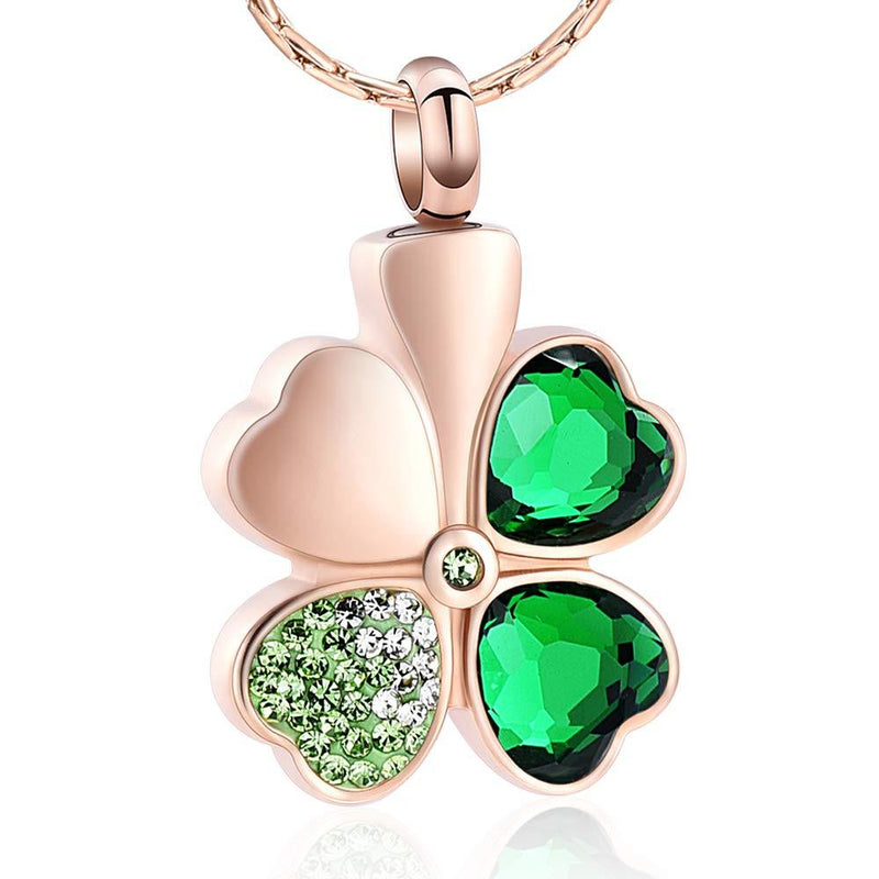 [Australia] - constantlife Cremation Jewelry Memorial Urn Necklace for Ashes Lucky Four-Leaf Clover Design Stainless Steel Pendant Keepsake Rose Gold+Dark Green 