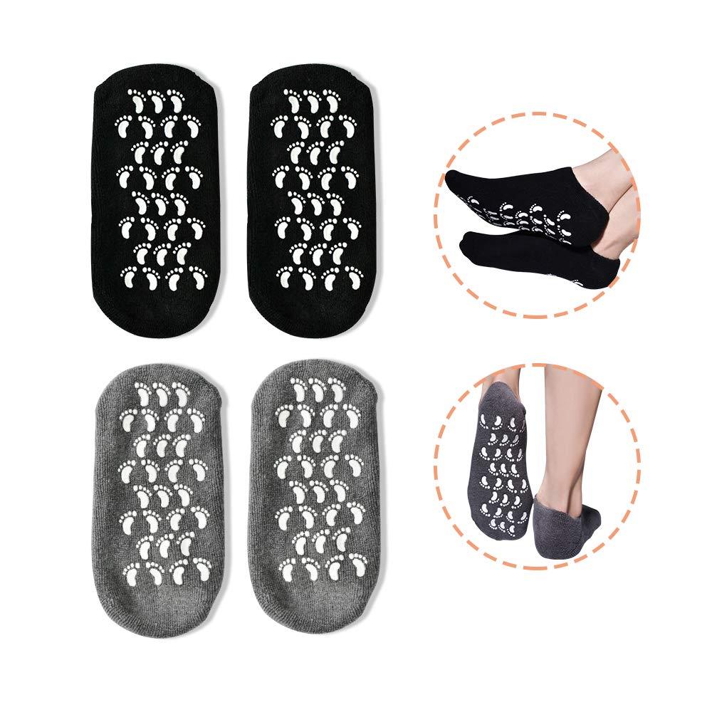 [Australia] - Gel Socks, Moisturizing Socks, Soft Moisturizing Gel Socks, Gel Spa Socks For Repairing and Softening Dry Cracked Feet Skins, Gel Lining Infused with Essential Oils and Vitamins (Black & Gray) … Black & Gray 