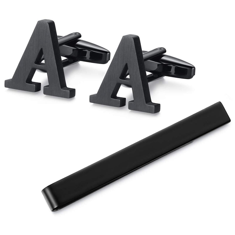 [Australia] - HONEY BEAR Initial Alphabet Letter Cufflinks Tie Clips Set for Mens Gift Black A 