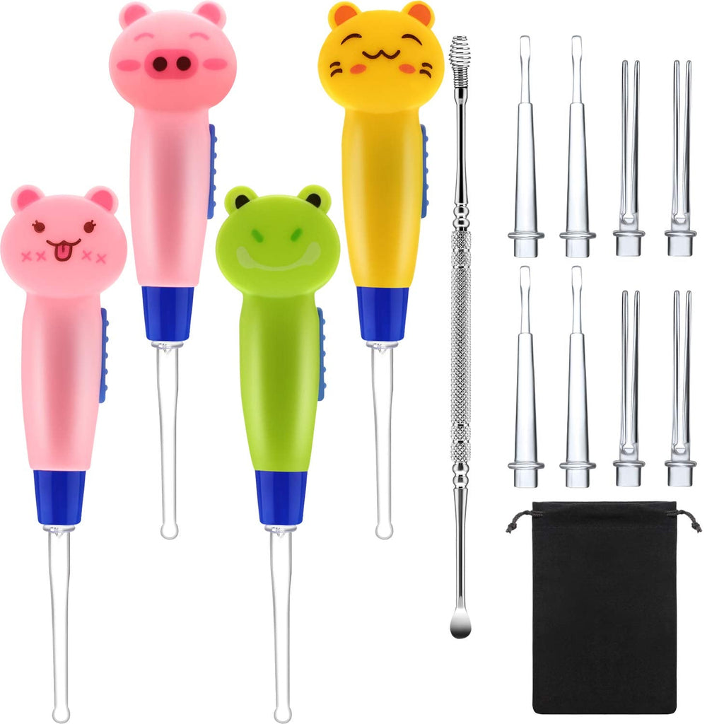 [Australia] - Earwax Remover Tool - 4 Pieces LED Earwax Spoon Safe Ear Pick Spoon and Stainless Steel Double-end Earwax Spoon 