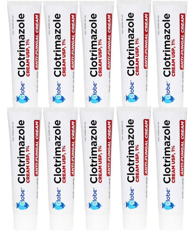 [Australia] - Globe Clotrimazole Antifungal Cream 1% (1 oz) | Relieves The itching, Burning, Cracking and Scaling associated with fungal infections | (10- Pack) 
