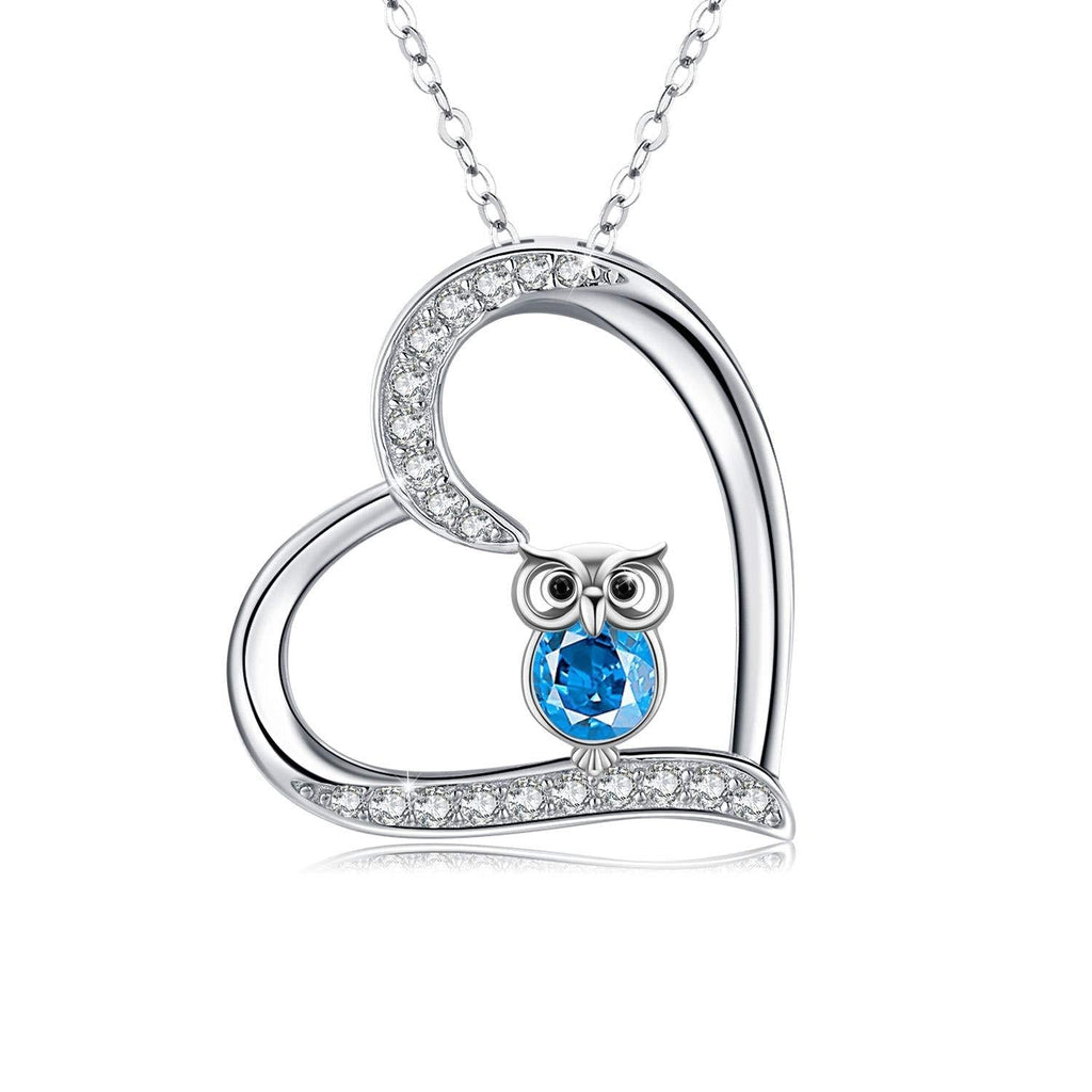 [Australia] - Graduation Gift Owl Gifts Silver Opal Owl Necklace Best Gifts for Owl Lovers Wisdom Necklace for Her Crystal Blue 