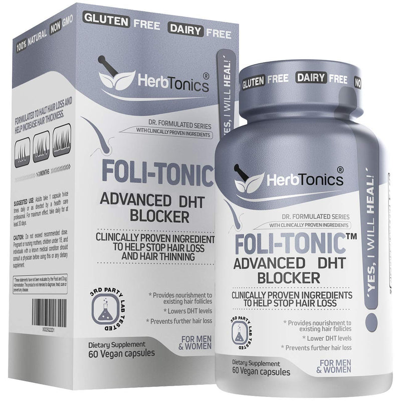 [Australia] - Foli-Tonic Advanced DHT Blocker To Stop Hair Loss, Hair Thinning & Help Thicker Hair Growth - Hair Regrowth Vitamin Supplement for Men and Women, 60 Vegan Capsules 