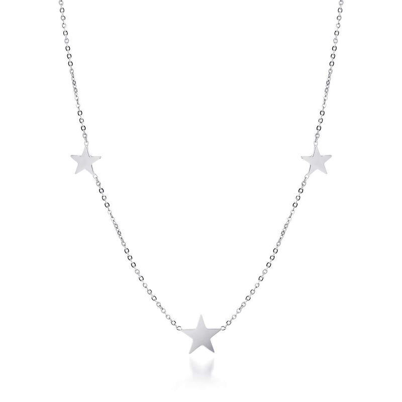 [Australia] - 555Jewelry Stainless Steel Dainty Tri Star Necklace Pendant for Women & Girls Silver 