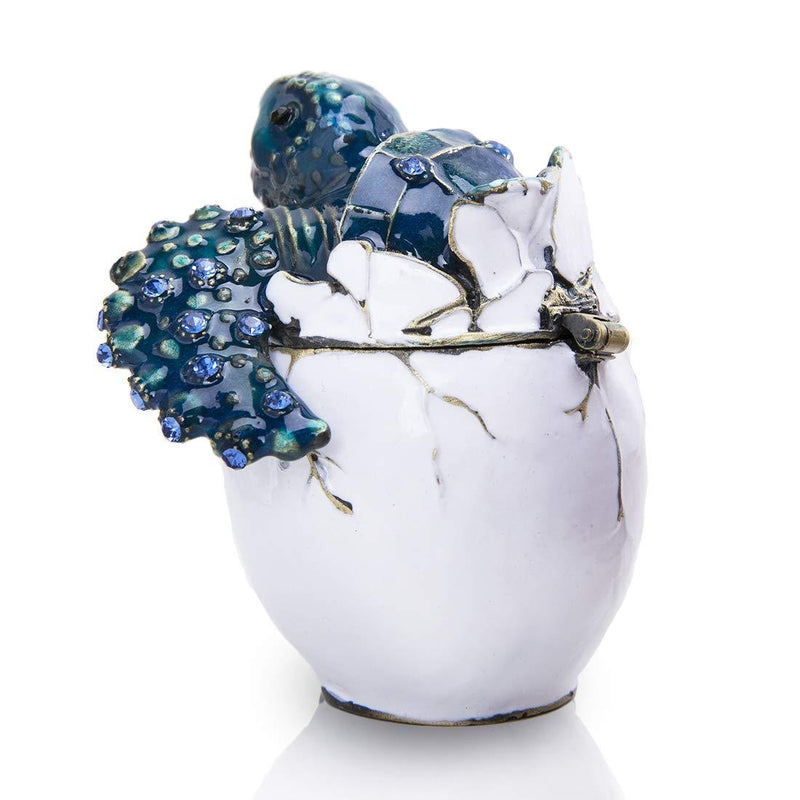 [Australia] - Pipping Baby Sea Turtle Crystal Glass Trinket Box Vintage Style Hinged Jewelry Treasure Keepsake Box blue 