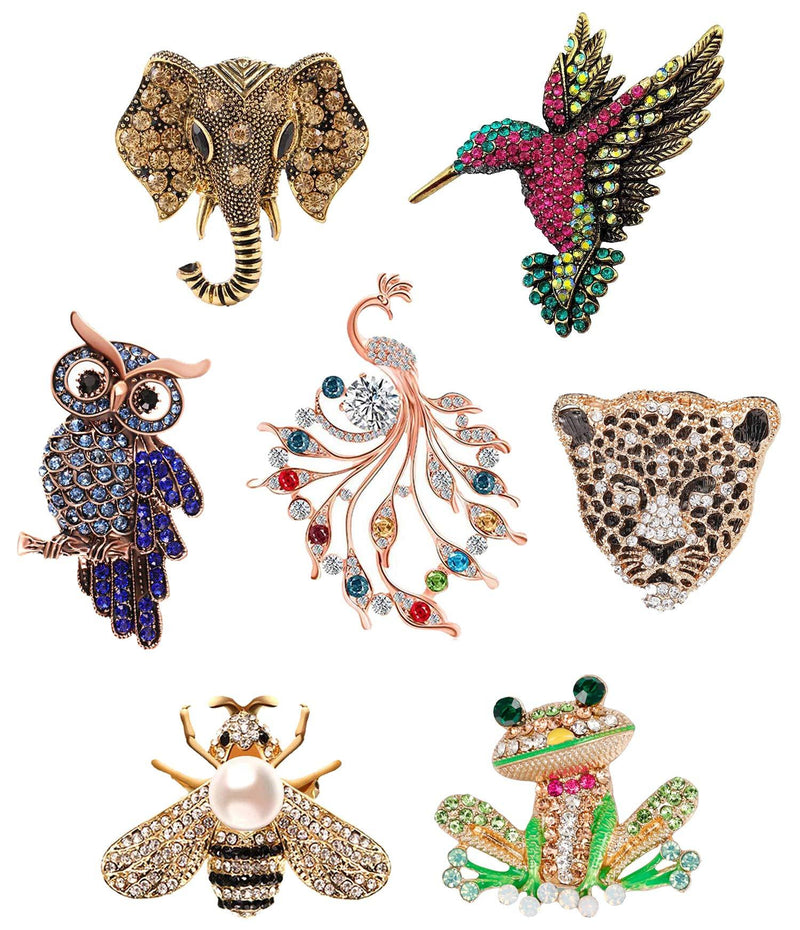 [Australia] - FUNEIA 7PCS Crystal Brooch Set for Women Men Antique Cute Animal Shape Colorful Rhinestone Pins Costume Gifts A:7PCS 