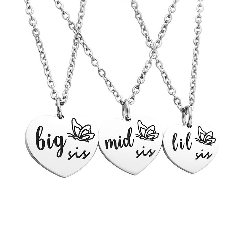 [Australia] - Ankiyabe Big Sister Middle Sister Little Sister Pendant Necklace Set 3 Sisters Necklace 3 Best Friends Necklace BFF Bestie Gifts Big Middle Little Sister--Heart Necklace 