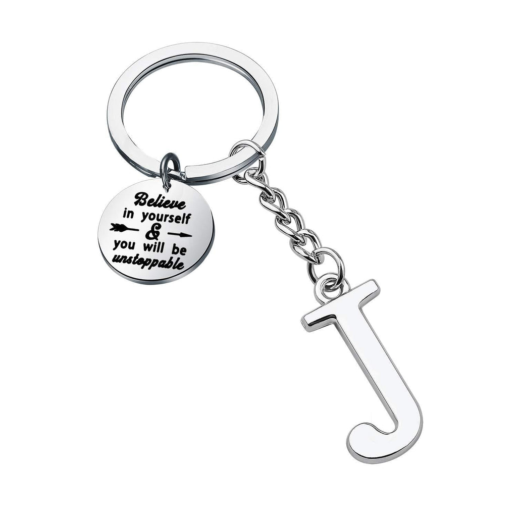 [Australia] - FUSTMW Initial Keychain Alphabet Initial Letter Key Ring Pendant Inspiration Gifts Believe in Yourself and You Will Unstoppable Initial J 