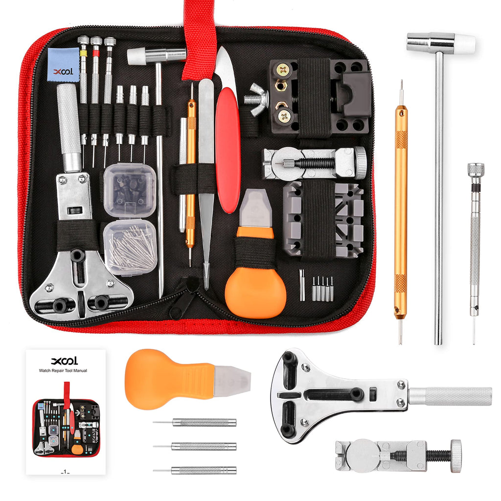 [Australia] - XOOL 151 PCS Watch Repair Kit Professional Spring Bar Tool Set,Watch Battery Replacement Tool Kit,Watch Band Link Pin Tool Set with Carrying Case and Instruction Manual 