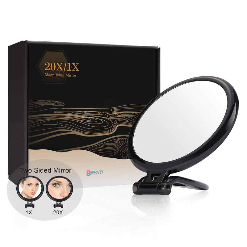 [Australia] - 5Inch,20X Magnifying Mirror, Two Sided Mirror, 20X/1X Magnification, Folding Makeup Mirror with Handheld/Stand,Use for Makeup Application, Tweezing, and Blackhead/Blemish Removal. (Black) Black 
