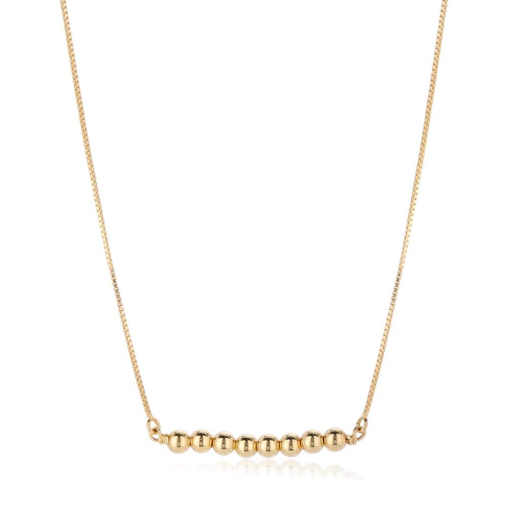 [Australia] - Vanbelle Yellow Gold Plated 925 Sterling Silver Beaded Bar Necklace for Women and Girls 