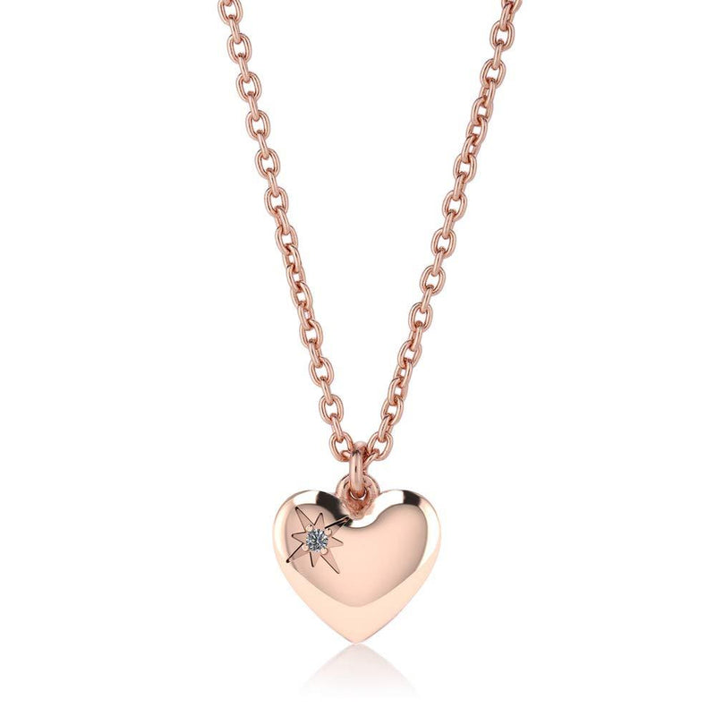 [Australia] - Vanbelle Rose Gold Plated 925 Sterling Silver Puffed Heart Charm Necklace with Cubic Zironia Stone for Women and Girls 