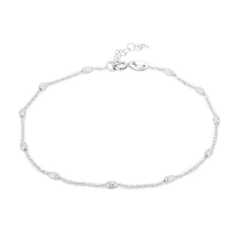 [Australia] - Vanbelle Rhodium Plated 925 Sterling Silver Beaded Chain Anklet for Women and Girls 