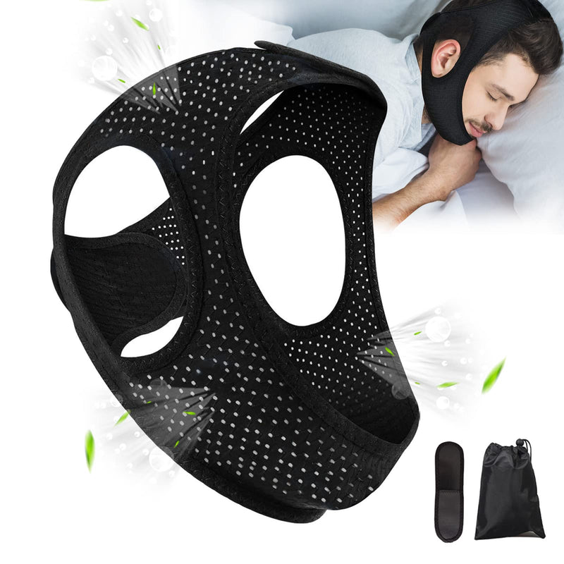 [Australia] - Chin Strap for Cpap Users Anti Snoring Devices - Forzacx Breathable Cpap Chin Strap Snoring Solution, Effectively Reduce Snoring, Non-Stick Hair, Don't Fade - Black 