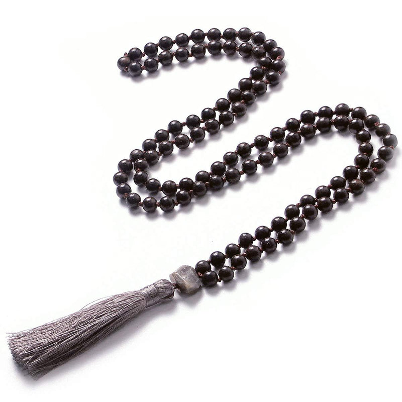 [Australia] - Sandalwood Mala Beads Necklace 108 Wood Mala Necklace Hand Knotted Tibetan Wooden Prayer Beads Japa Mala Meditation Beads Yoga Necklace Ebony+ glitter stone 