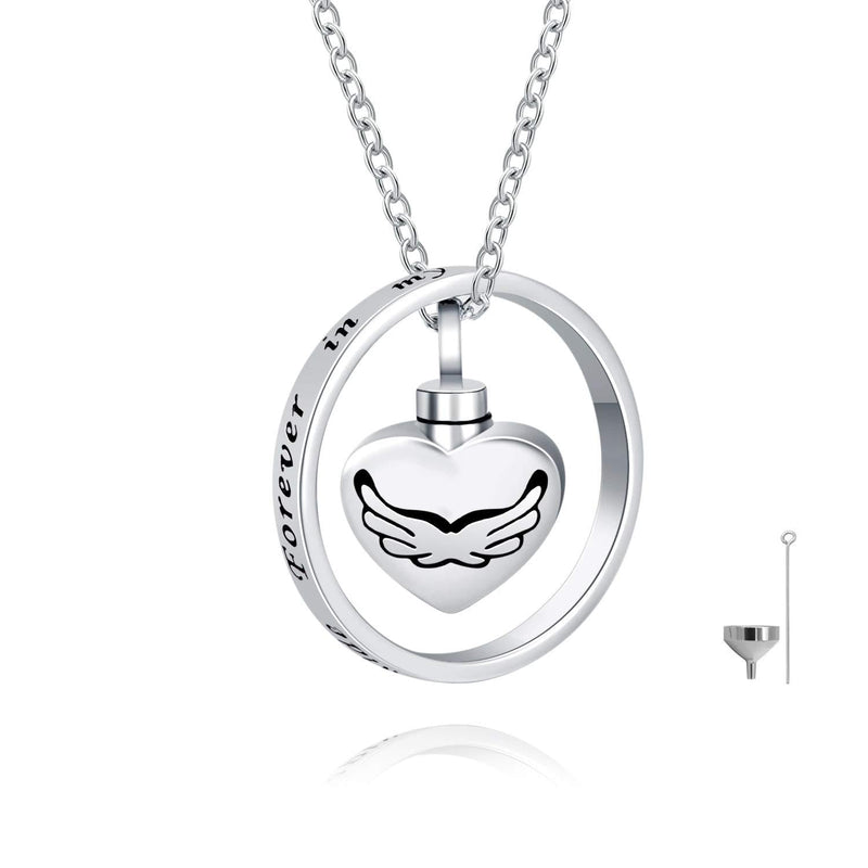 [Australia] - Circle Cremation Urn Necklace for Pet/Dog/Cat Ashes 925 Sterling Silver Keepsake Memorial Jewelry angel wings, cross, Paw Print ashes necklace Angel wings urn necklace 