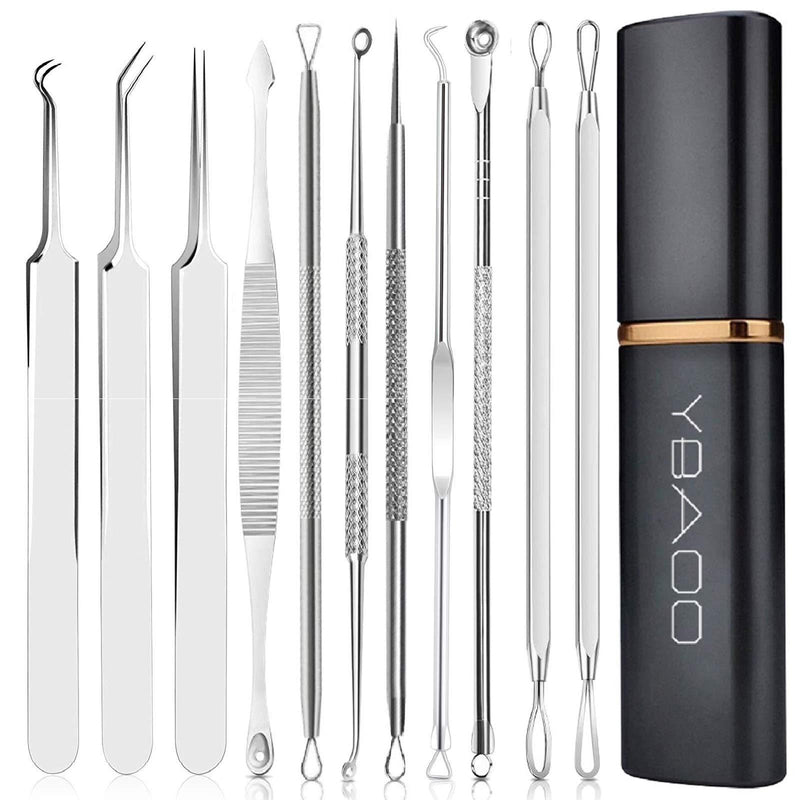[Australia] - [New]Blackhead Remover Tool 11PCS, Ybaoo Professional Pimple Popper Tool Kit Comedone Extractor Acne Removal Kit for Blemish, Whitehead Popping, Zit Removing for Nose Face(11Pcs-Silver) 