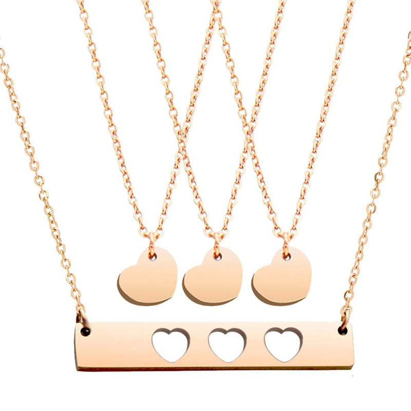 [Australia] - JINGMARUO Mother Daughter Matching Necklace Set Heart Cut Out Bar Necklace Mommy and Daughter Necklaces Gift for Mom Gift for Daughters Mother Daughter Necklace Set for 3--Rose Gold 