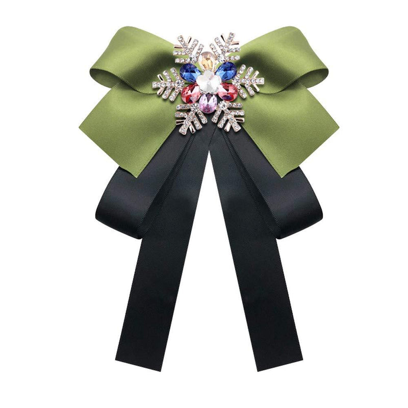 [Australia] - Christmas Bow Tie for Women Neck Tie of the Rhinestone Pre-Tied Ribbon Bow Collar Brooch Pin Green 