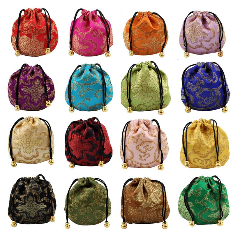 [Australia] - Halloluck 16pcs Silk Brocade Jewelry Pouch Bag, Drawstring Coin Purse Gift Bag 
