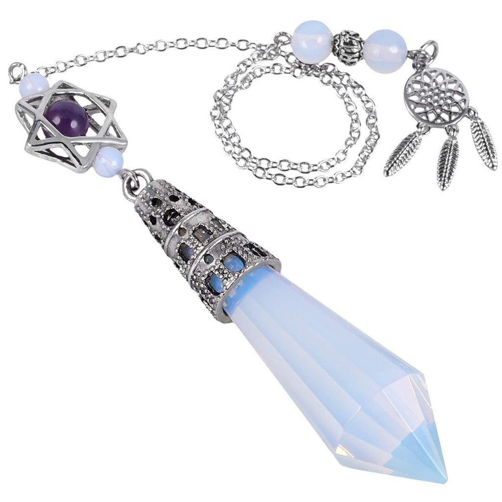 [Australia] - Nupuyai Healing Crystal Point Pendulum for Reiki Dowsing Divination Meditation Chakra Balancing with Dream Catcher Merkaba Star 1#opalite stone 