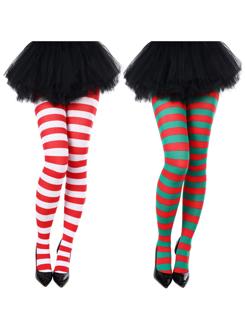 [Australia] - Blulu Christmas Striped Tights Thigh High Socks for Christmas Supplies Color Set 2 