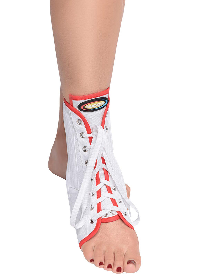 [Australia] - MAXAR Canvas Ankle Brace (with Laces), Medium, White with Red Trim, White with Red Trim, Medium 