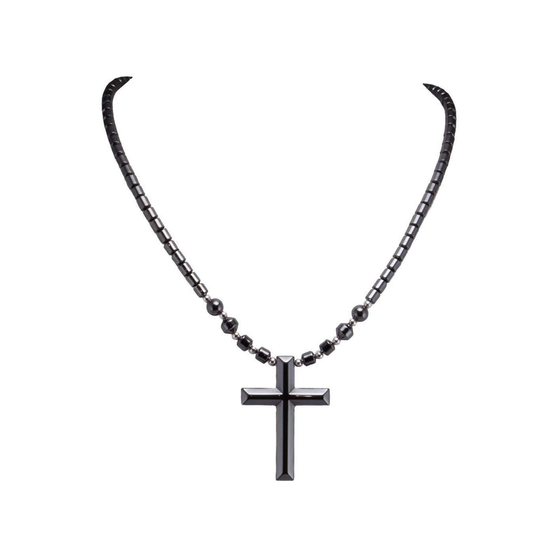 [Australia] - BlueRica Large Hematite Cross Pendant on Hematite Beads Necklace 