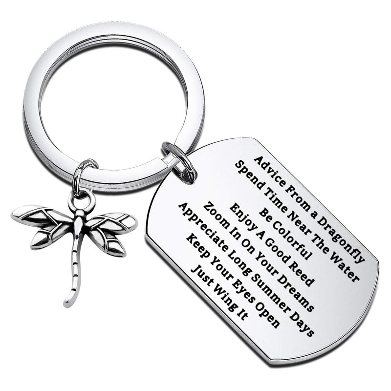 [Australia] - FEELMEM Advice from a Dragonfly Keychain Enjoy A Good Reed Zoom in On Your Dreams Just Wing It Inspirational Dragonfly Charm Keychain Graduation Gift Encouragement Gifts for Her Silver 